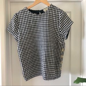 Anthropologie Gingham Blouse With Side Buttons